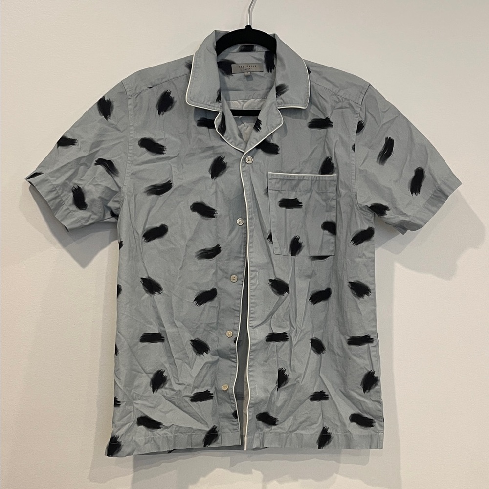 Ted Baker Gray and Black Feather Print Polo Shirt